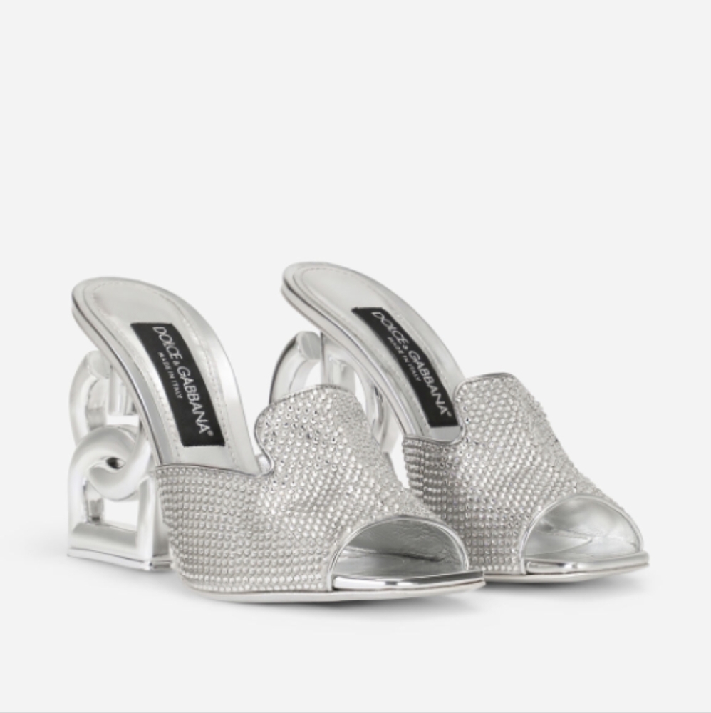NEW DOLCE & GABBANA MULES WITH FUSIBLE RHINESTONE DETAILING & 3.5 IN HEEL